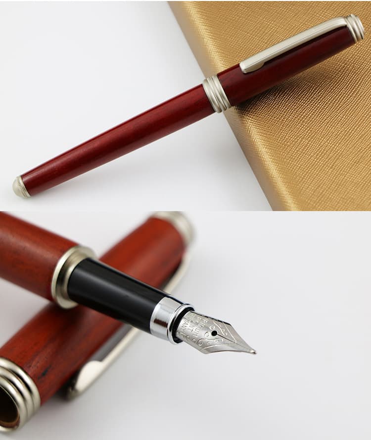【高級】木目調 金属装飾 万年筆 - 太字 おすすめ 署名用